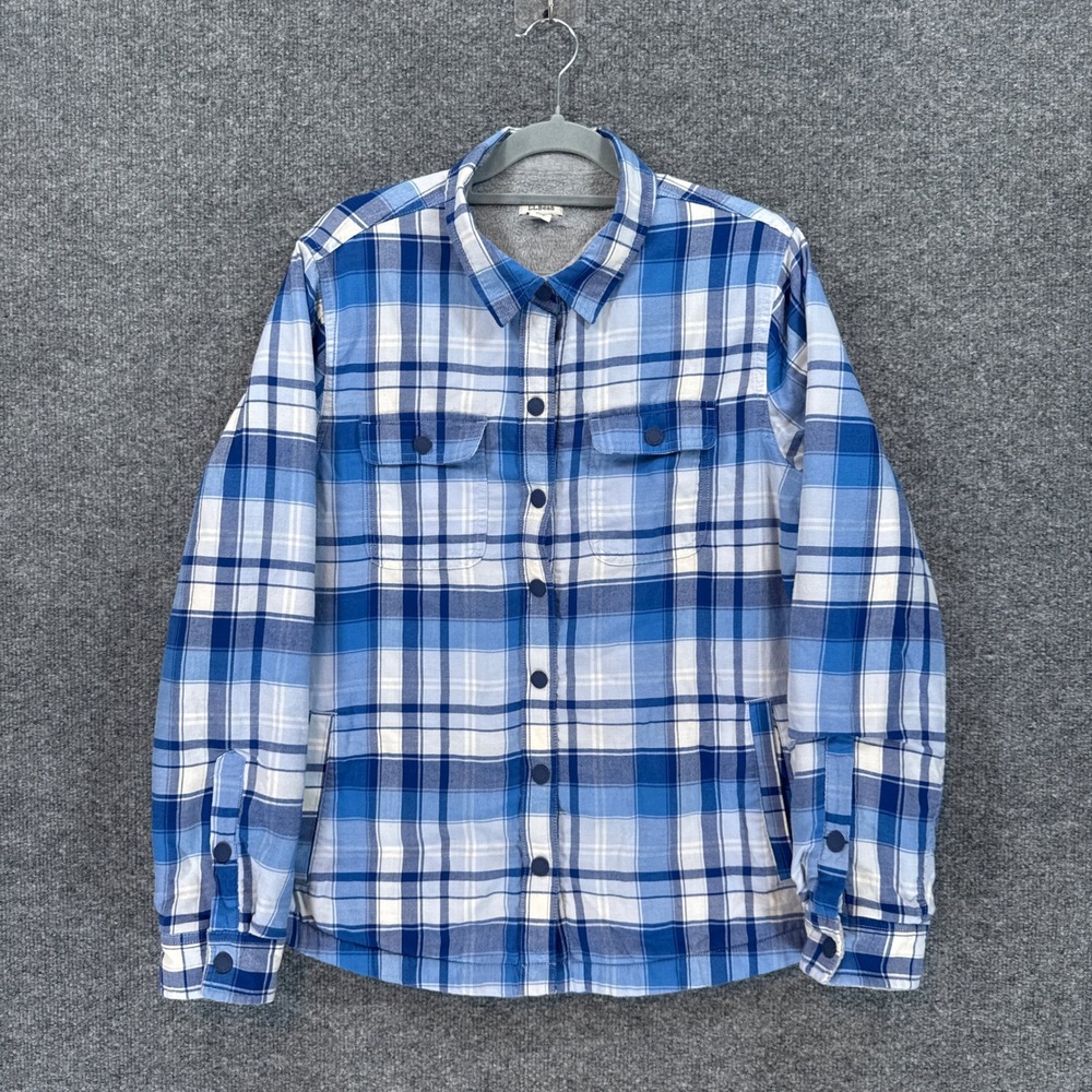 LL Bean Flannel Shirt Women Small Blue Fleece Lined Plaid Button Up Outdoor Warm